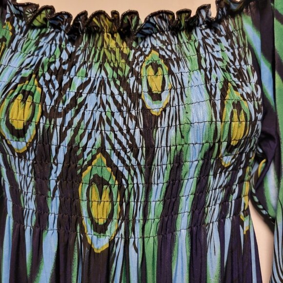 Long Sleeve Maxi Dress Peacok Motif Long Dress - One Size Fits Most- NEW ! - Picture 9 of 12